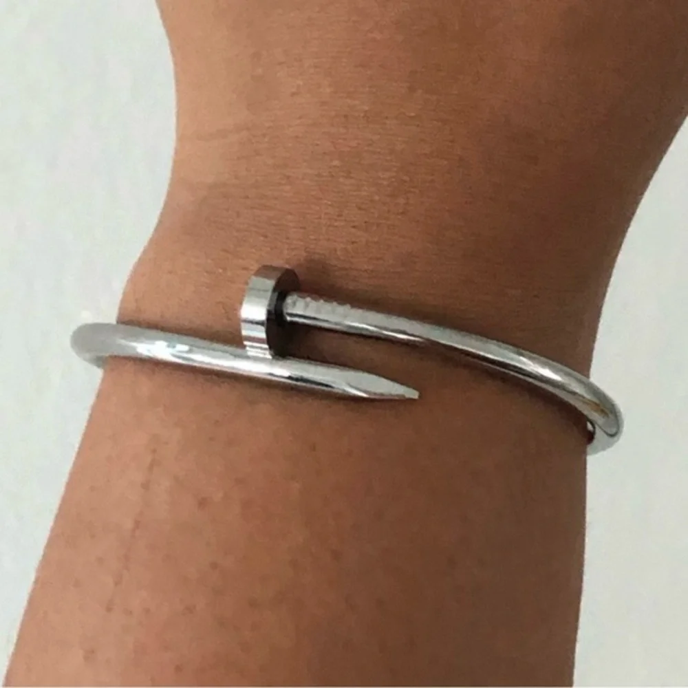 Generic Nail Cuff Bangle Bracelet in Silver